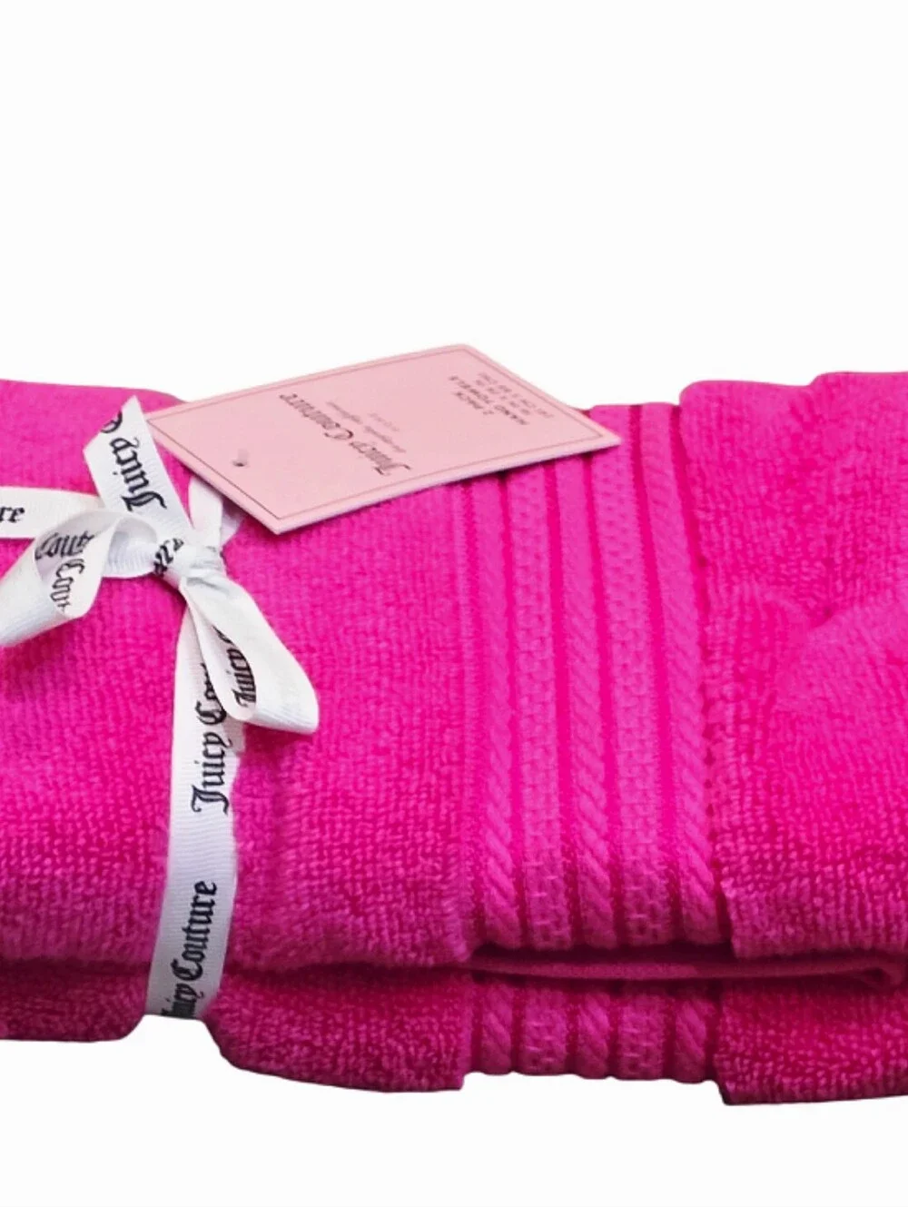 Juicy Couture Home Pink Embroidered Stripes Plush Hand Towel Set- Pink